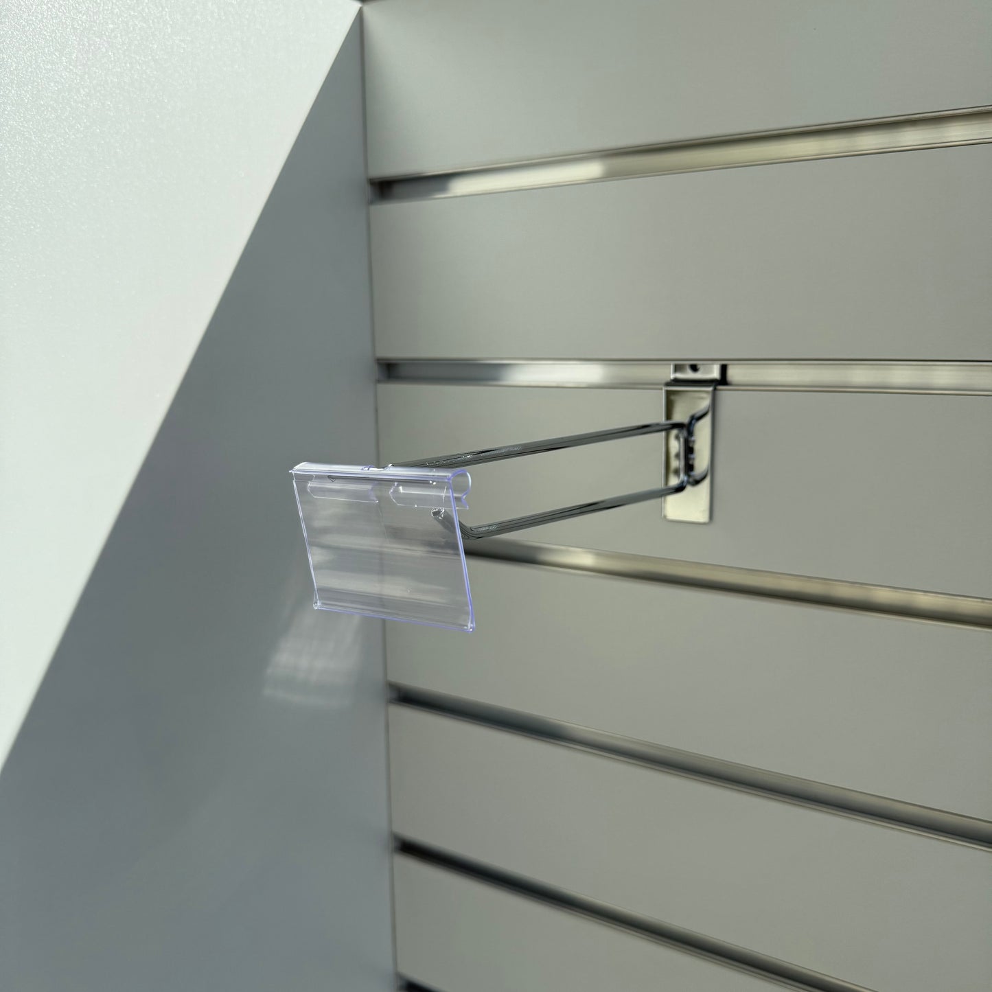200mm Heavy Duty Chrome Slatwall Price Tag Hook