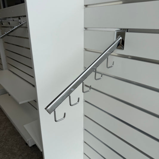 Slatwall Handbag Chrome Angled Arm with 5 Hooks