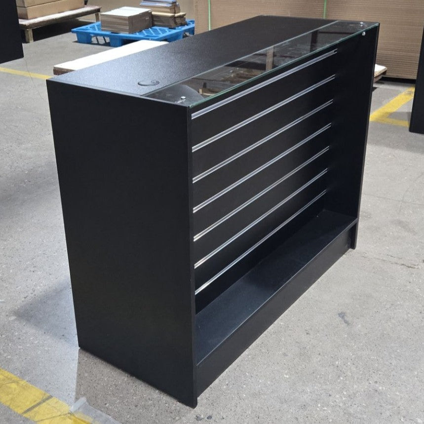 Retail Counter with Slatwall Face and Glass Top 1200mm