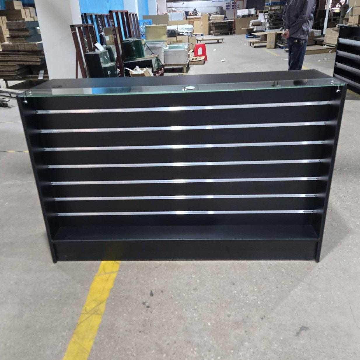 Retail Counter with Slatwall Face and Glass Top 1500mm