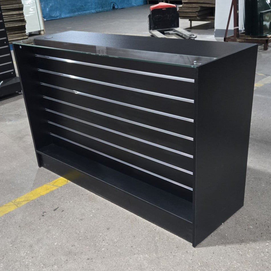 Retail Counter with Slatwall Face and Glass Top 1500mm