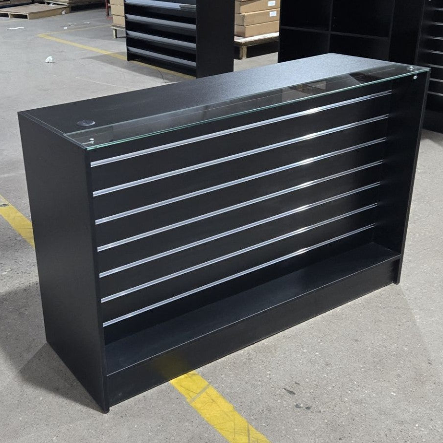 Retail Counter with Slatwall Face and Glass Top 1500mm