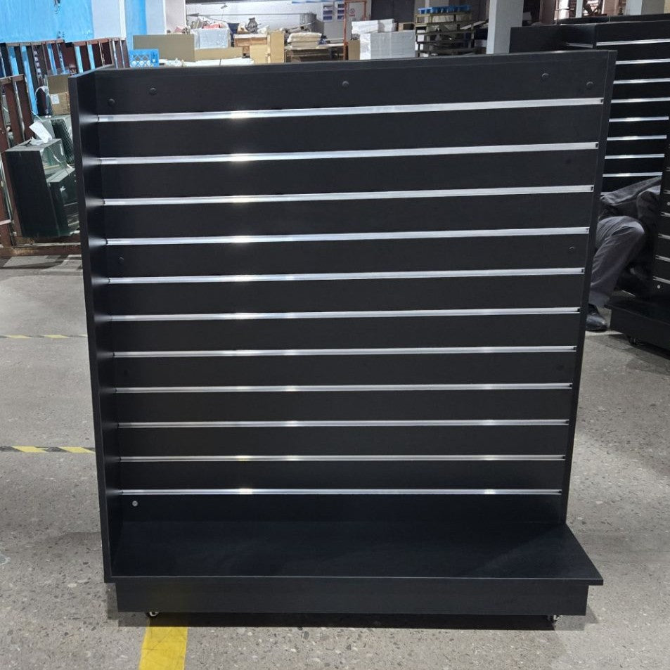 Black Double Sided End Bay Slatwall Gondola With Wheels